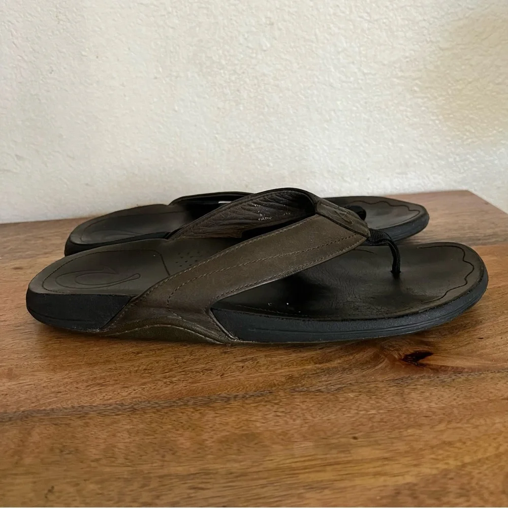 Olukai Mens Kumu Leather Sandals Flip Flop Flats shoes Size 12